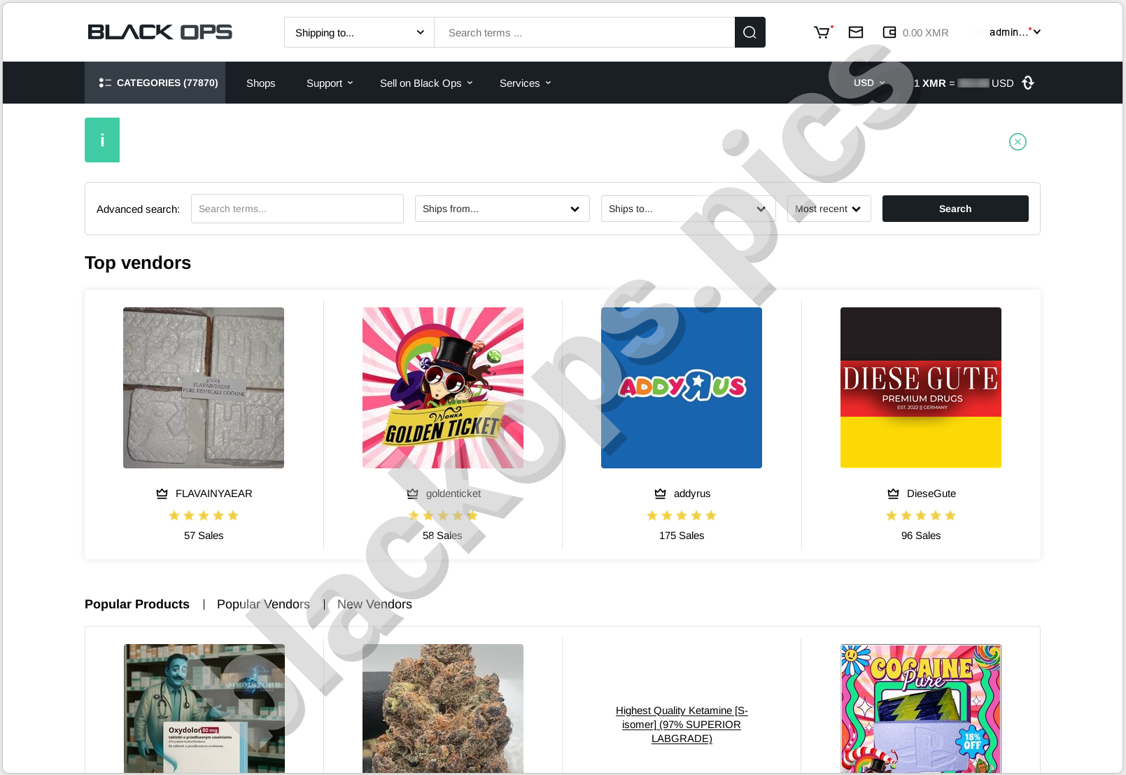 BlackOps darknet market homepage interface March 2026